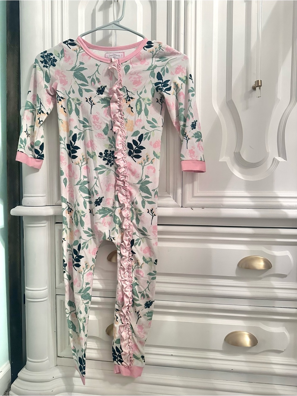 SweetHoney Pink Floral Ruffle Footless Pajamas 6y